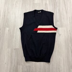 Vintage Deesons Knit Sweater Vest Men's 38 Small Blue Red Striped Wool Preppy